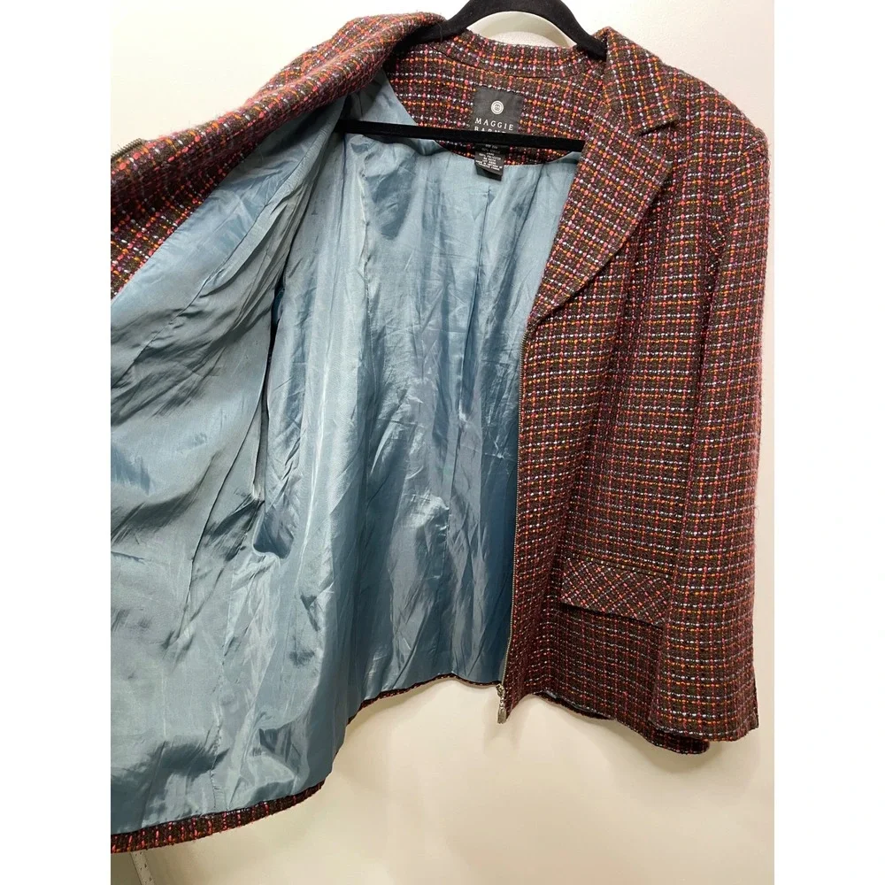 Maggie‎ Barnes Tweed Blazer Plus 24W Multicolor Jacket Zipper Academia Heritage